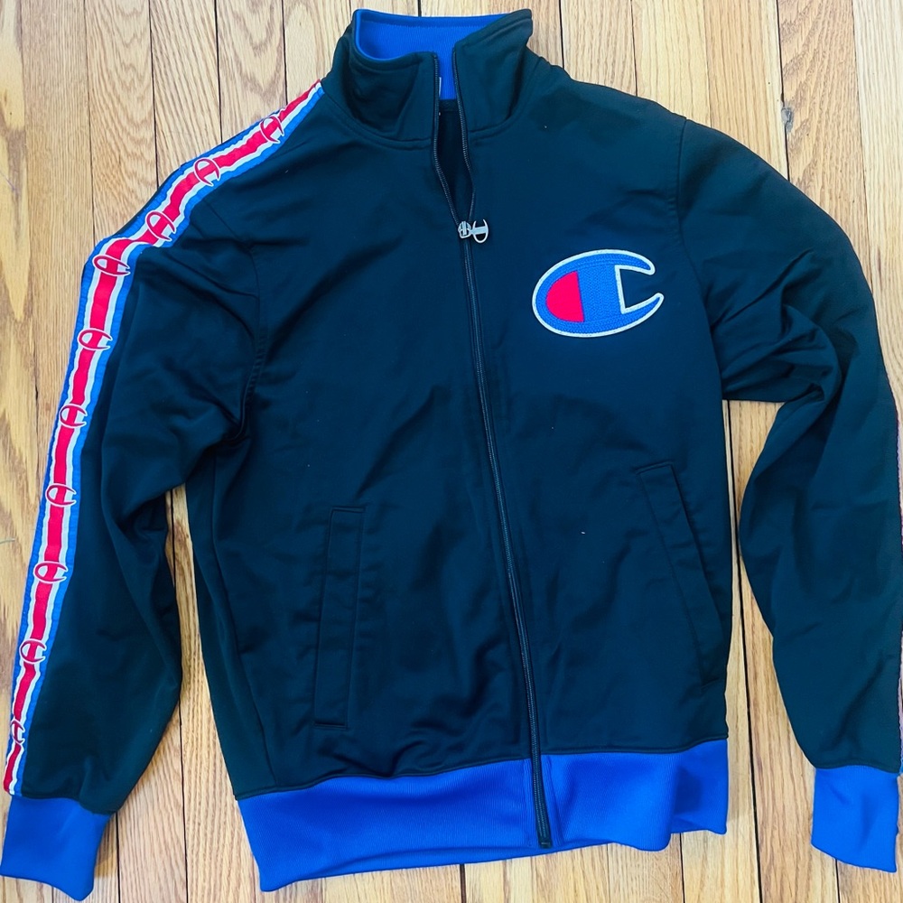 Champion Track Jacket Men's Small Chain Stitch On Felt "C" Black V3377